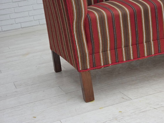 Image 1 of Dänisches 2-Sitzer-Sofa aus den 1960er Jahren, gestreift, rot/mehrfarbig, Möbelwolle