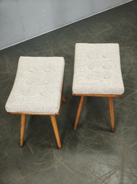 Image 1 of Pair of Mid-Century Beech Stools, Czechoslovakia, 1960s