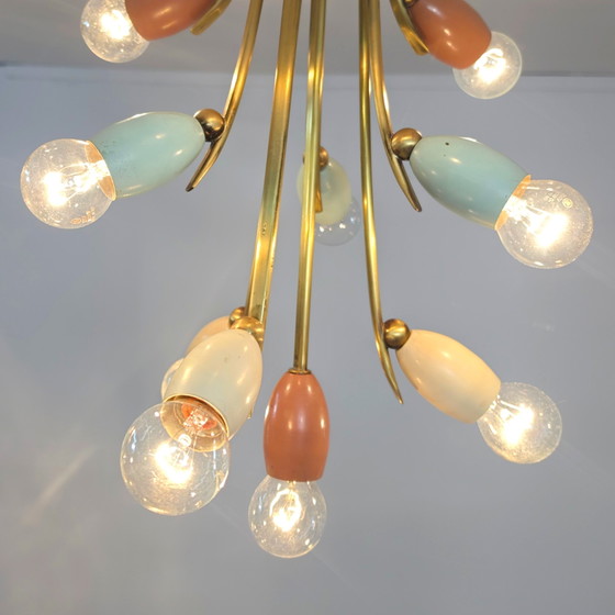 Image 1 of Lampe Spoutnik, années 1950, laiton italien, 10 douilles
