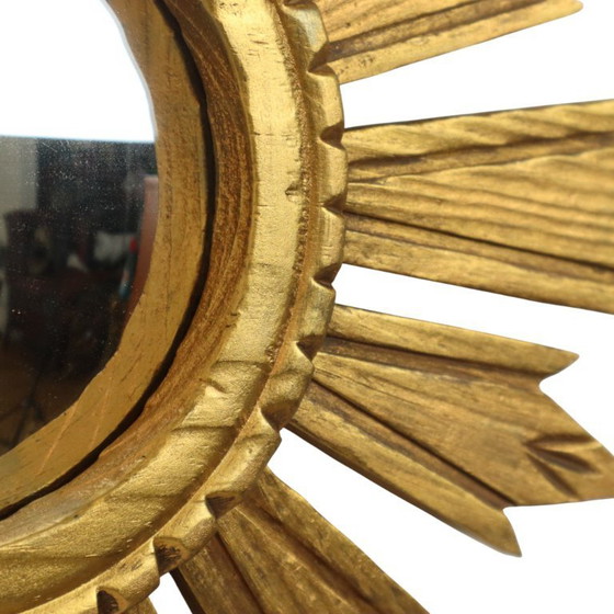 Image 1 of Vintage Wooden Sunburst Sun Mirror