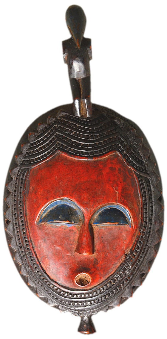 Masque africain en bois, symbolisant un visage surmonté d’un oiseau, Côte d’Ivoire, 14x28cm – Objets déco (photo 5 of 5)