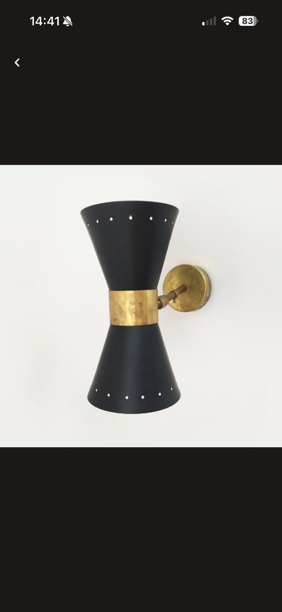 Appliques murales Diabolo, 9 pièces (4 noires et 5 blanches), fournies avec ampoules. – Metal, Brass (photo 4 of 6)