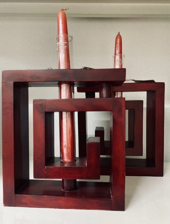 Image 1 of Juego de 2 candelabros modernos de madera