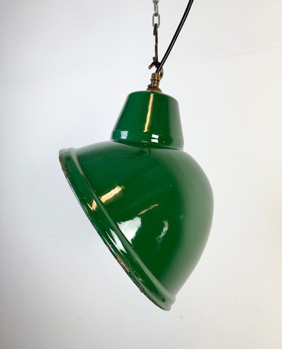 Image 1 of Lampada a sospensione industriale in smalto verde britannico, anni '60