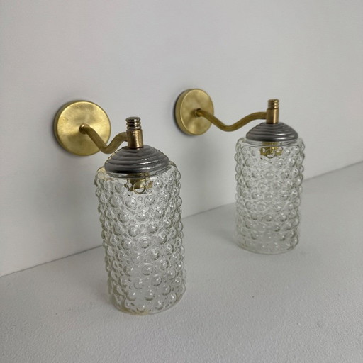 PAIR OF VINTAGE BUBBLE GLASS WALL LIGHTS