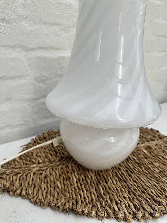 Image 1 of Vintage Murano 'Mushroom' Table Lamp – White Swirl Glass – 1970s