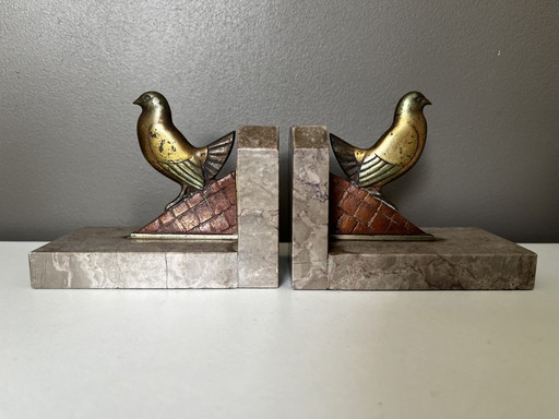 Art Deco Boekensteunen – decoratieve objecten, Bronze, Marble