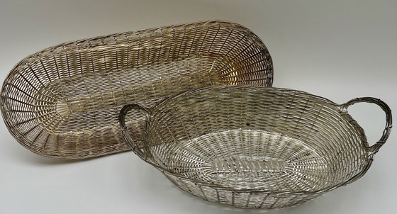 Image 1 of 2 cestini vintage in metallo, delicatamente intrecciati a mano