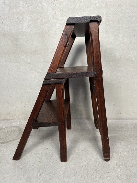 Image 1 of Sgabello/sedia antico da biblioteca