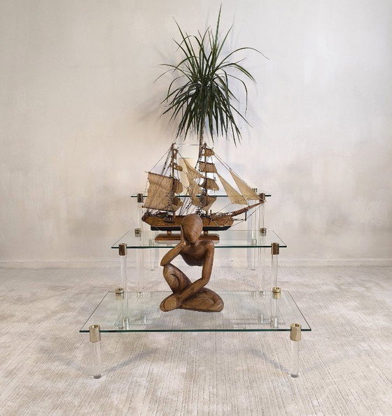 Image 1 of Charles Hollis Jones – Tables d’appoint & étagère modulable design verre et laiton 