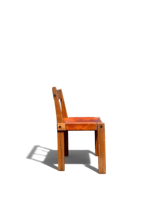 Autentica sedia brutalista Pierre Chapo S24 - Olmo massello e pelle – eetkamerstoelen, Leather (photo 2 of 16)