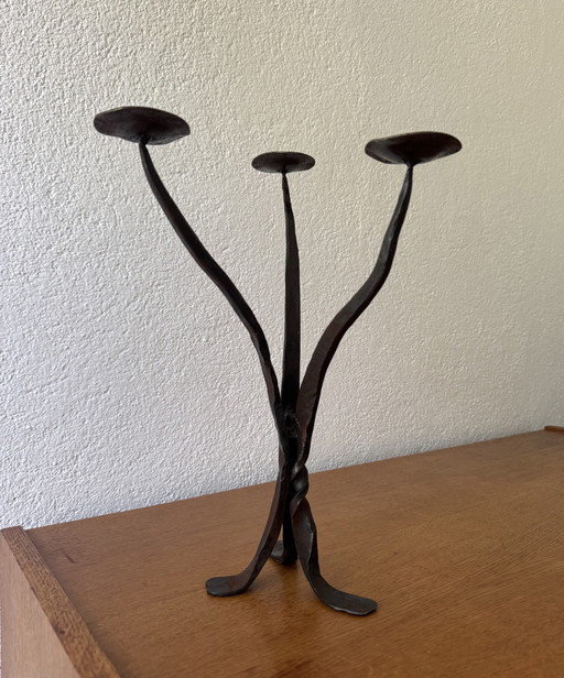 60's Brutalist style wrought iron candlestick