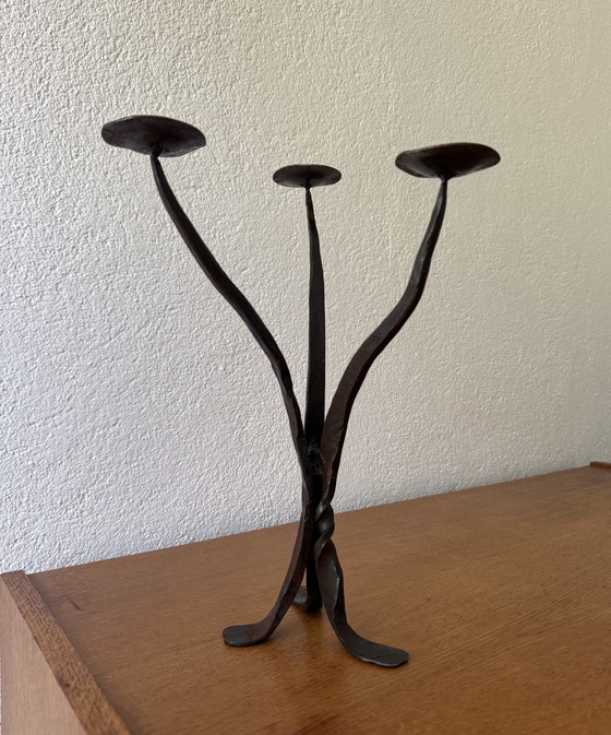 Image 1 of 60's Brutalist style wrought iron candlestick
