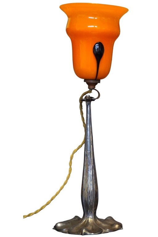 Art Deco lamp signed Paul Follot, dedicated to Jean Faure, Lötz shade