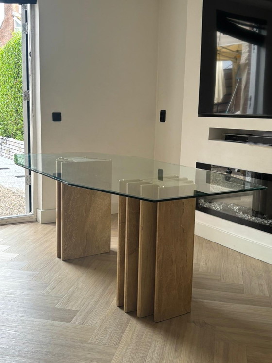 Image 1 of Postmodern travertine dining table – 1970s style