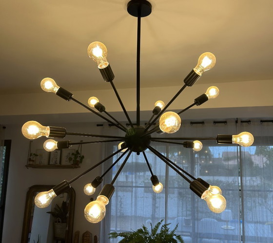 Image 1 of Lampadario nero - 20 lampadine a luce calda