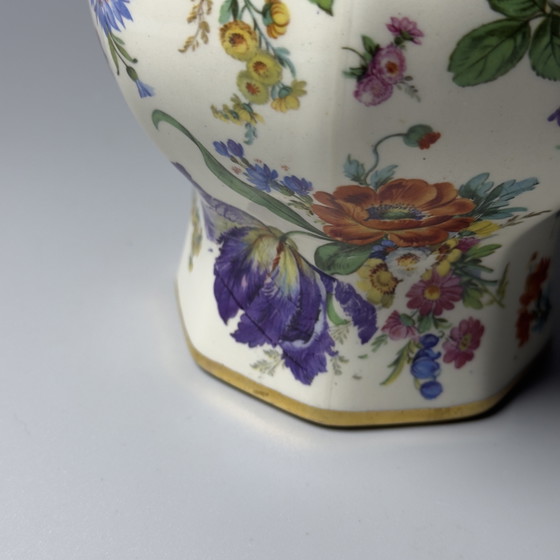 Image 1 of Boch Frères Keramis “Fleurs de Saxe” Keralux Art Deco Vase