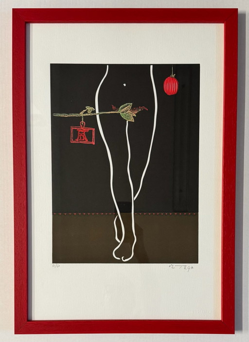 Grabado Aguafuerte Aguatinte José Ortega 40x60cm Las Piernas de Eva Enmarcado