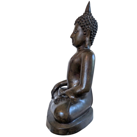 Museum-Quality Lan Xang Masterpiece – Fire-Gilded Bronze with Inlaid Ivory – 46 cm – Sculpture, Gold (photo 7 of 10)
