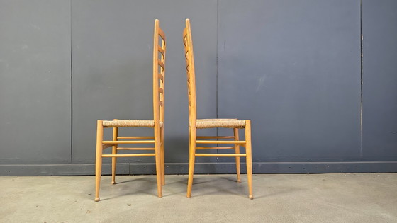 Image 1 of Set of 6 Beech wood italian ladder back chairs, 1970s