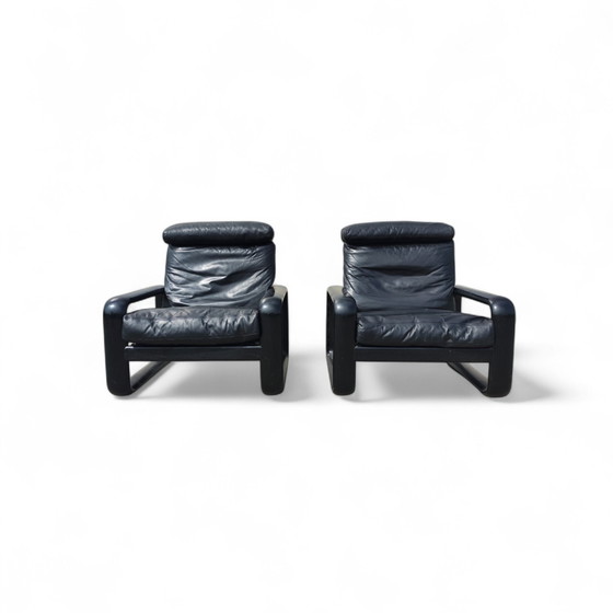 Image 1 of Een paar zwarte leren Rosenthal fauteuils uit de jaren 70.