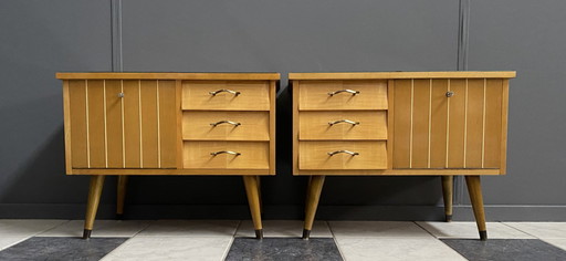 set night stands wood and glass top 1960s