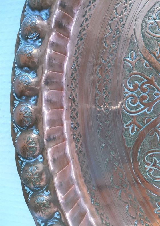 Image 1 of Marokkaanse koperen schaal, jaren 30, diameter 48 cm