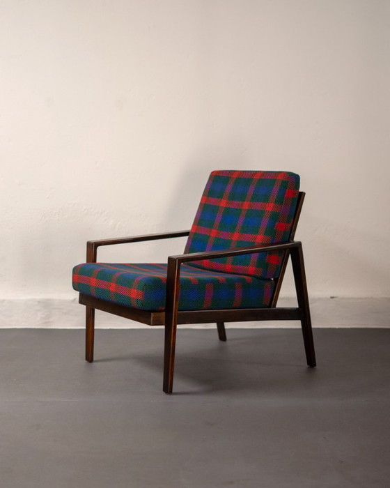 Image 1 of Coppia di poltrone Antimott di Wilhelm Knoll in noce e tartan