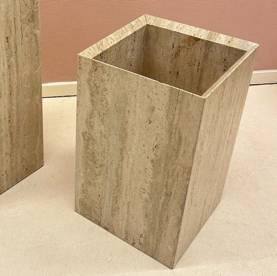 Image 1 of Square Travertine Plant Pots - 1980s