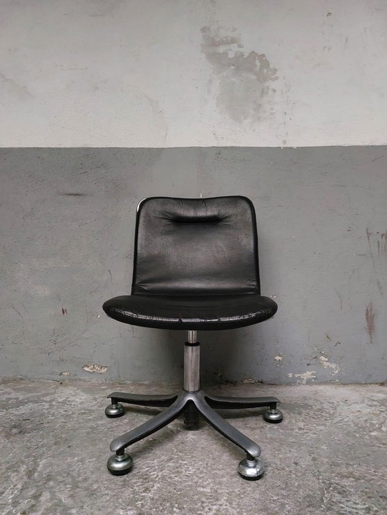 Image 1 of Swissform desk chair in chrome and black leather from sitag, 1970s