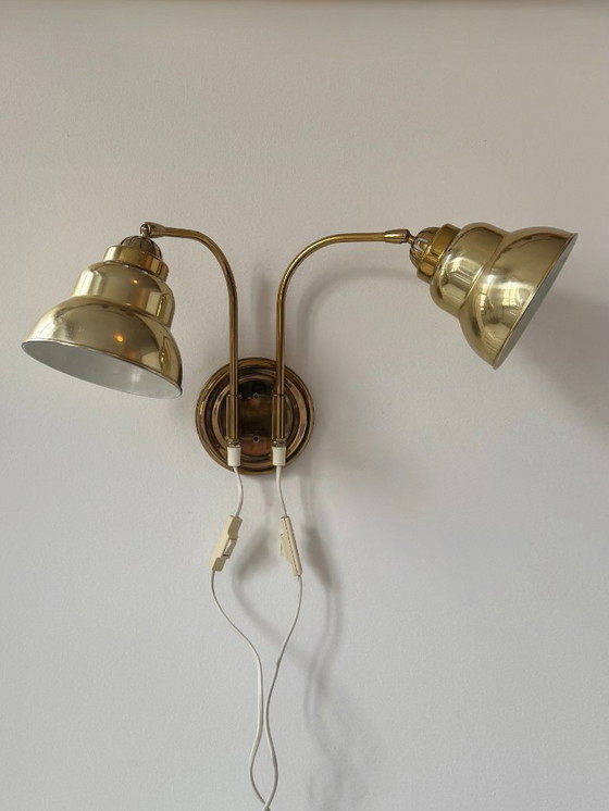Image 1 of Applique da parete doppia in ottone vintage, Svezia, 1970