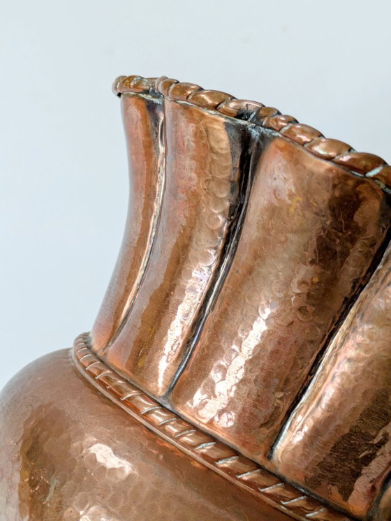 Image 1 of Midcentury Italian Planter | Hand-Hammered Copper with Scalloped Rim and Cord Detail