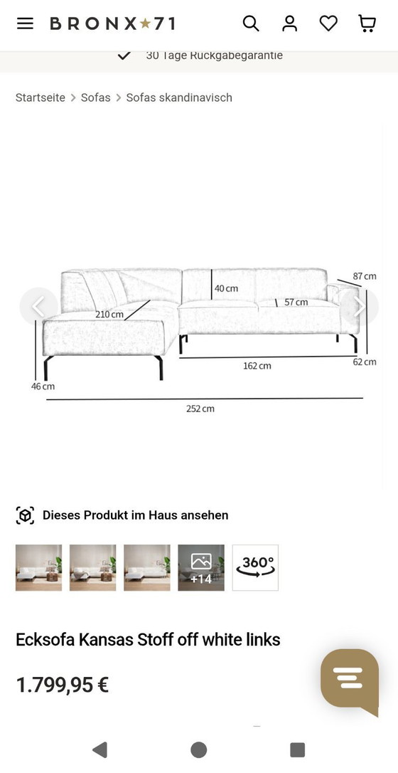 Image 1 of Ecksofa Bronx71 Kansas – Offwhite |  neuwertig |  Top Zustand |  VB | Nur Selbstabholung 