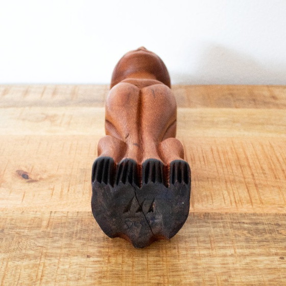 Image 1 of Statue de chat siamois vintage en bois sculpté à la main, de style art populaire