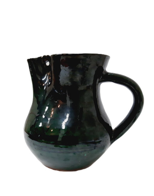 Vintage Glazed Ceramic Green Pitcher