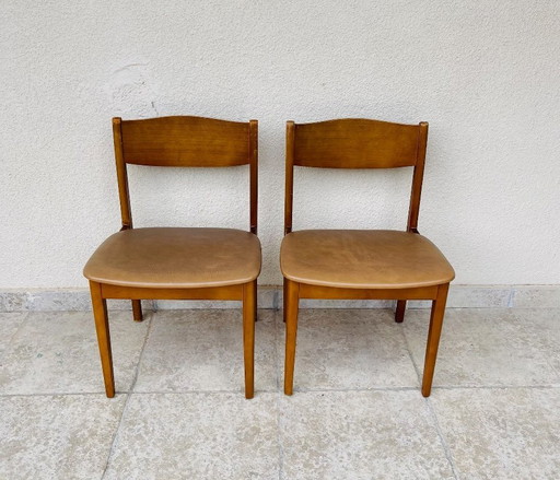 Paire de chaises vintage en bois et skaï, 1960