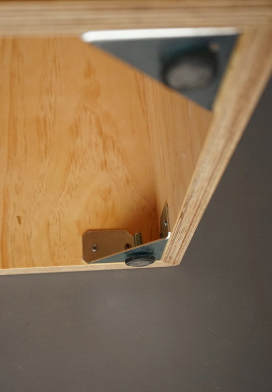 Image 1 of Sgabelli minimalisti in compensato con cuscini grigi, anni '90. Set di 6