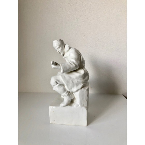 Image 1 of Vintage porcelain man playing art deco lute with lute, Czechoslovakia 1940