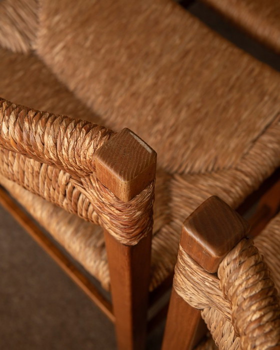 French Mid-Century Wood and Rush Dining Chairs, 1960s, Set of 6, Beige (photo 14 of 22)