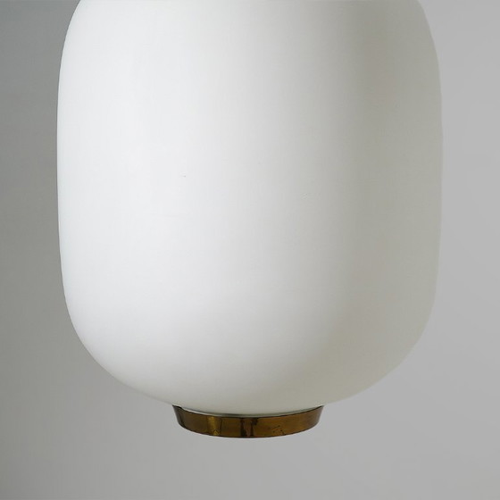 Image 1 of Chandelier in white opaline glass and brass, 1950s