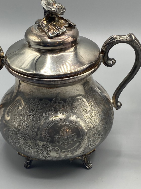 Verzilverde koffiepot en suikerpot set – Armand Frénais – Decoratieve objecten (photo 3 of 9)