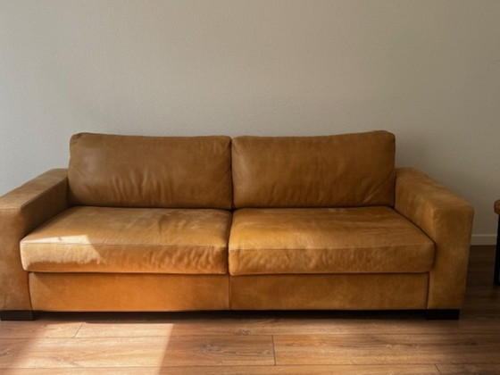 Image 1 of Canapé en cuir mangowood avec causeuse et pouf