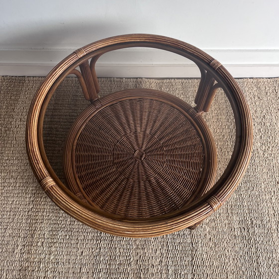 Image 1 of Lounge-Set mit Palmenblattmotiv, Sofa, 2 Sesseln und Tisch, Mid-Century-Stil