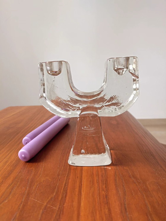 Image 1 of Glass brutalist candlestick Pukeberg '70