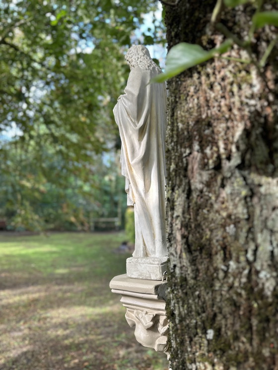 Große antike Herz-Jesu-Statue aus Gips – 105 cm – Bildhauerei, Other (photo 14 of 15)