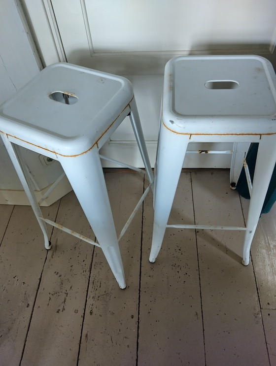 Image 1 of Tolix replica set of bar stools metal patina
