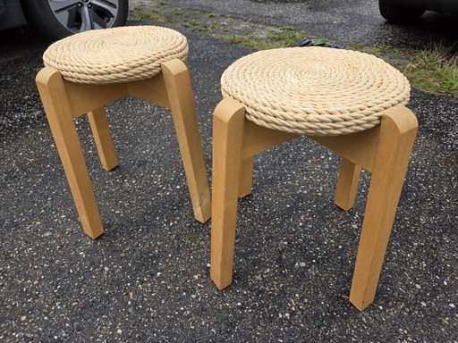 2x Vintage Scandinavian Rush Stools