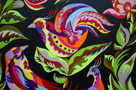 Image 1 of Original Samchykivka Painting "Birds of Paradise" Modern Art 100x70