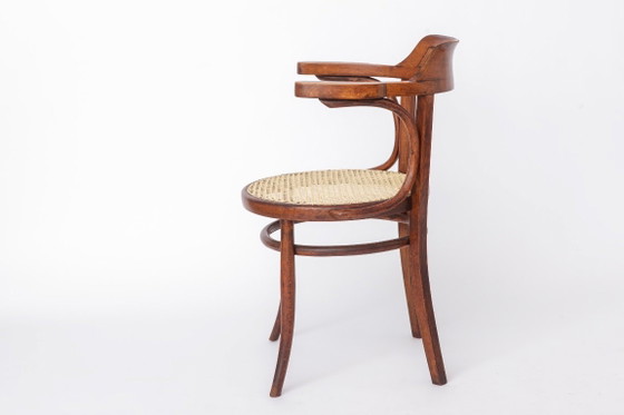 Image 1 of Chaise de bureau vintage en bois courbé (1/2), chaise autrichienne des années 1950, chaise en rotin style milieu du siècle, chai