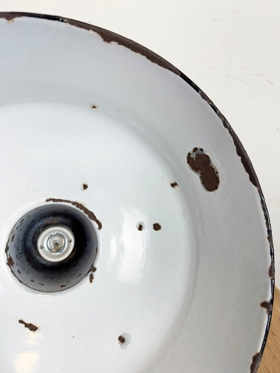 Image 1 of Industrial Black Enamel Factory Lamp with Cast Iron Top, 1950s